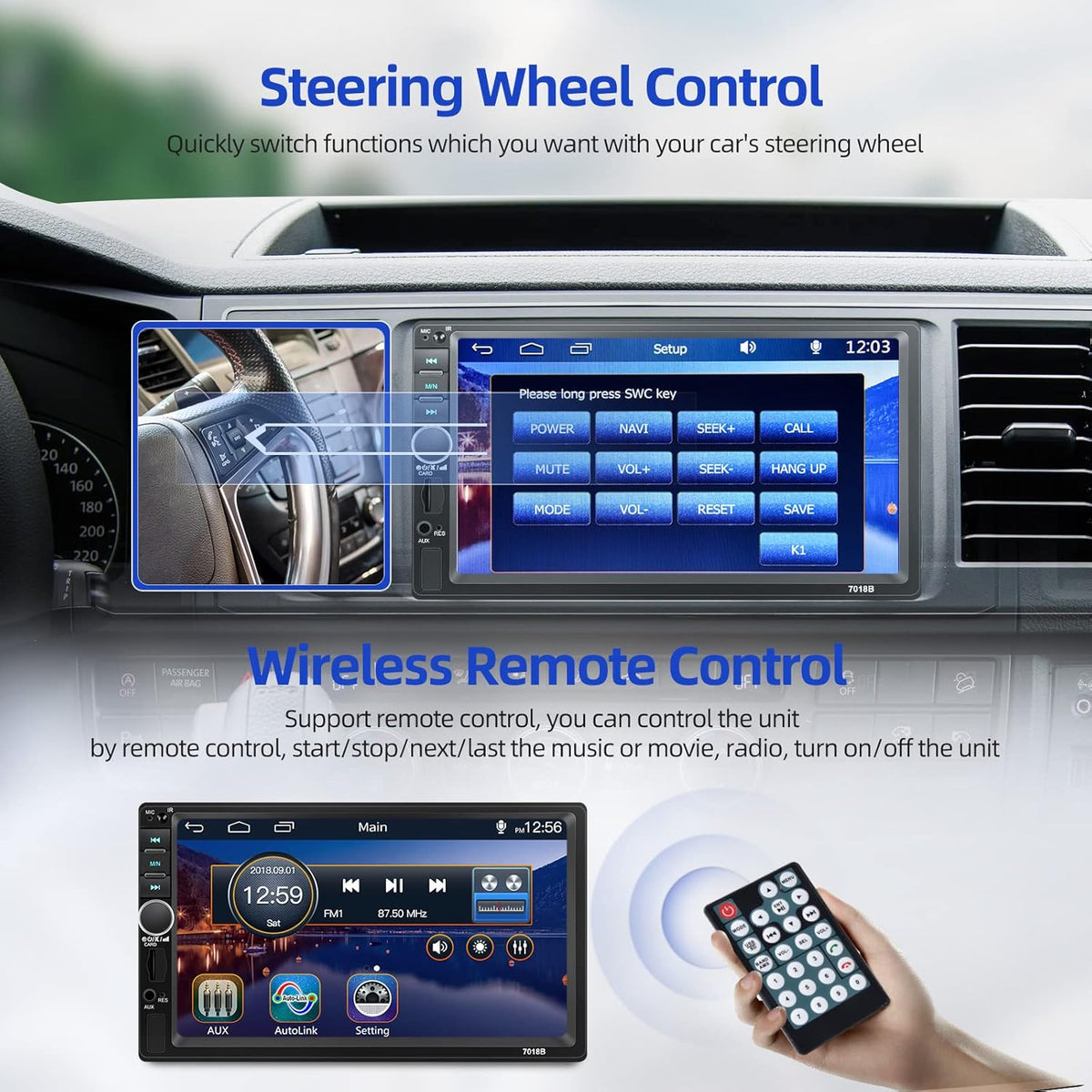 7 Inch Touch Screen Double Din Car Stereo with Bluetooth MP5 Player Backup Camera I6984