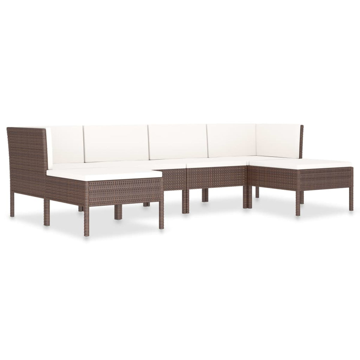 6 Piece Patio Lounge Set with Cream White Cushion Brown Poly Rattan Sectional Outdoor Furniture Set O134