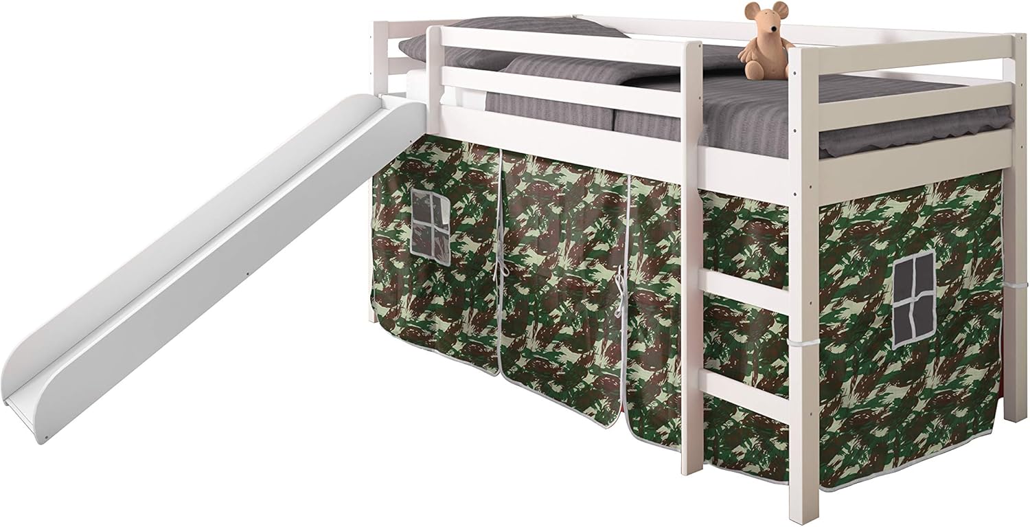 Twin Light Espresso Kids Loft Bed with Slide and Tent B7750