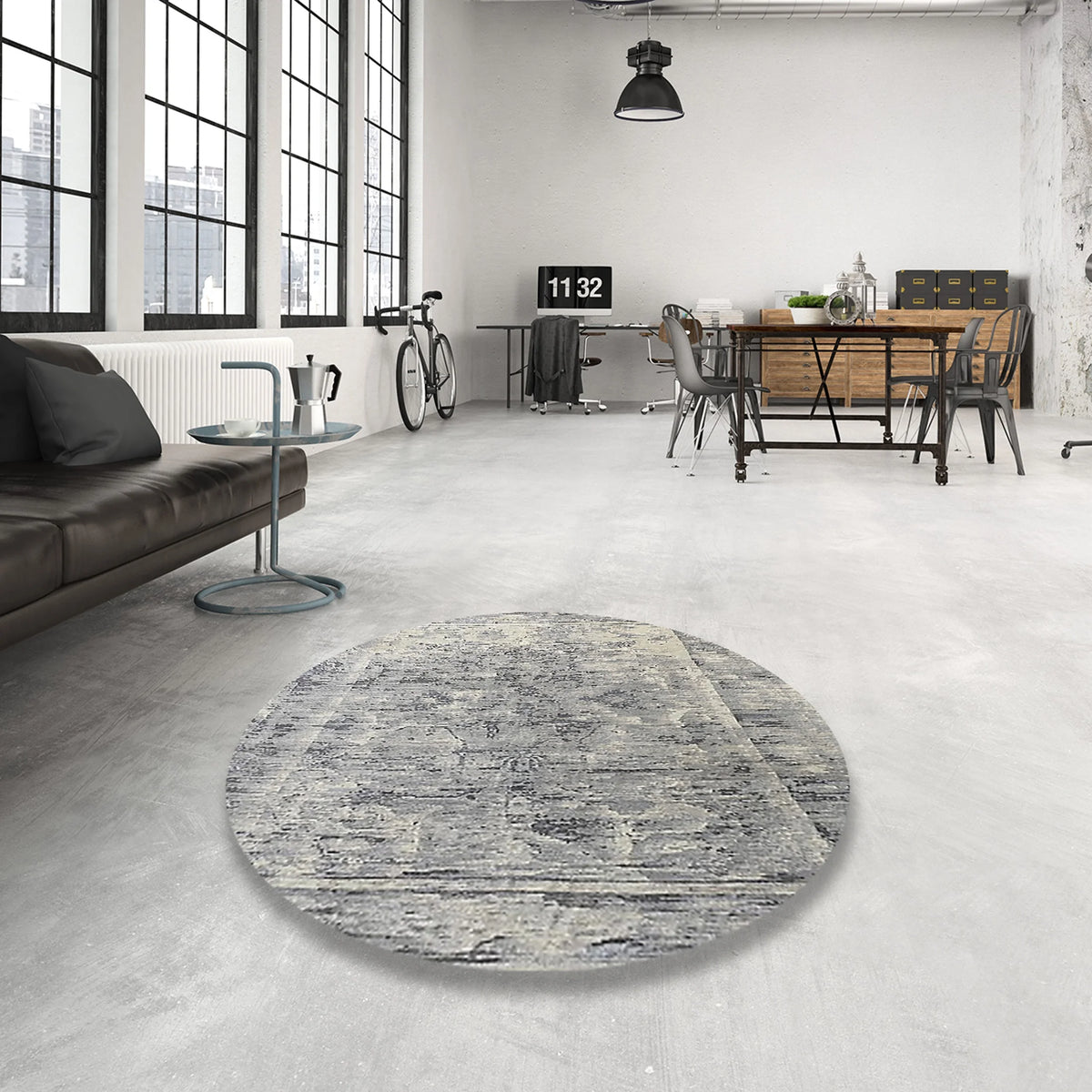 Pale Silver Gray Rectangle Oriental Area Rug U2800