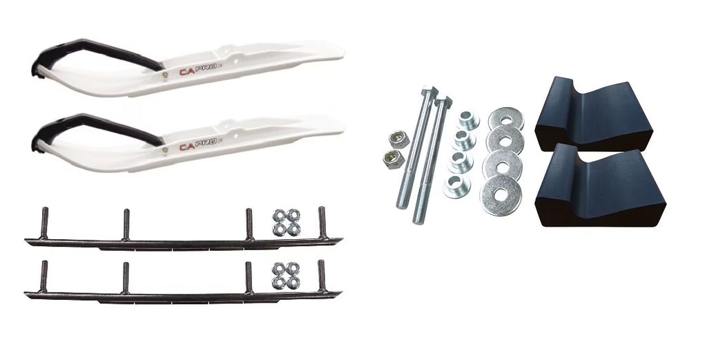 White XT Snowmobile Skis with 10" Round Bars Complete Kit S37503