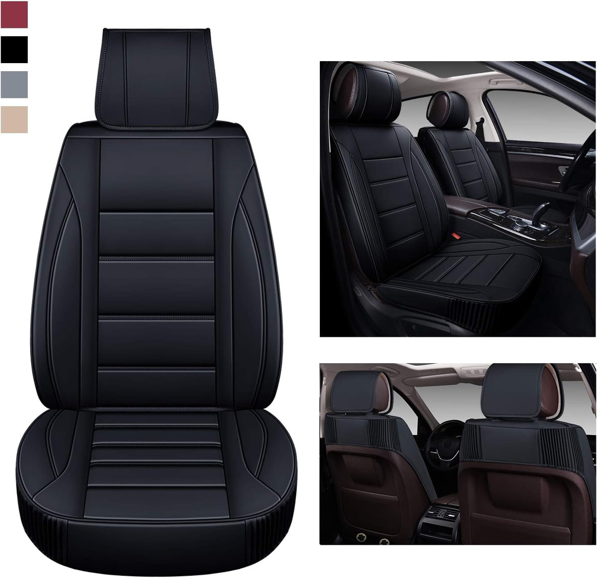Leather Car Seat Covers Front Pair with Faux Waterproof Leather V68856