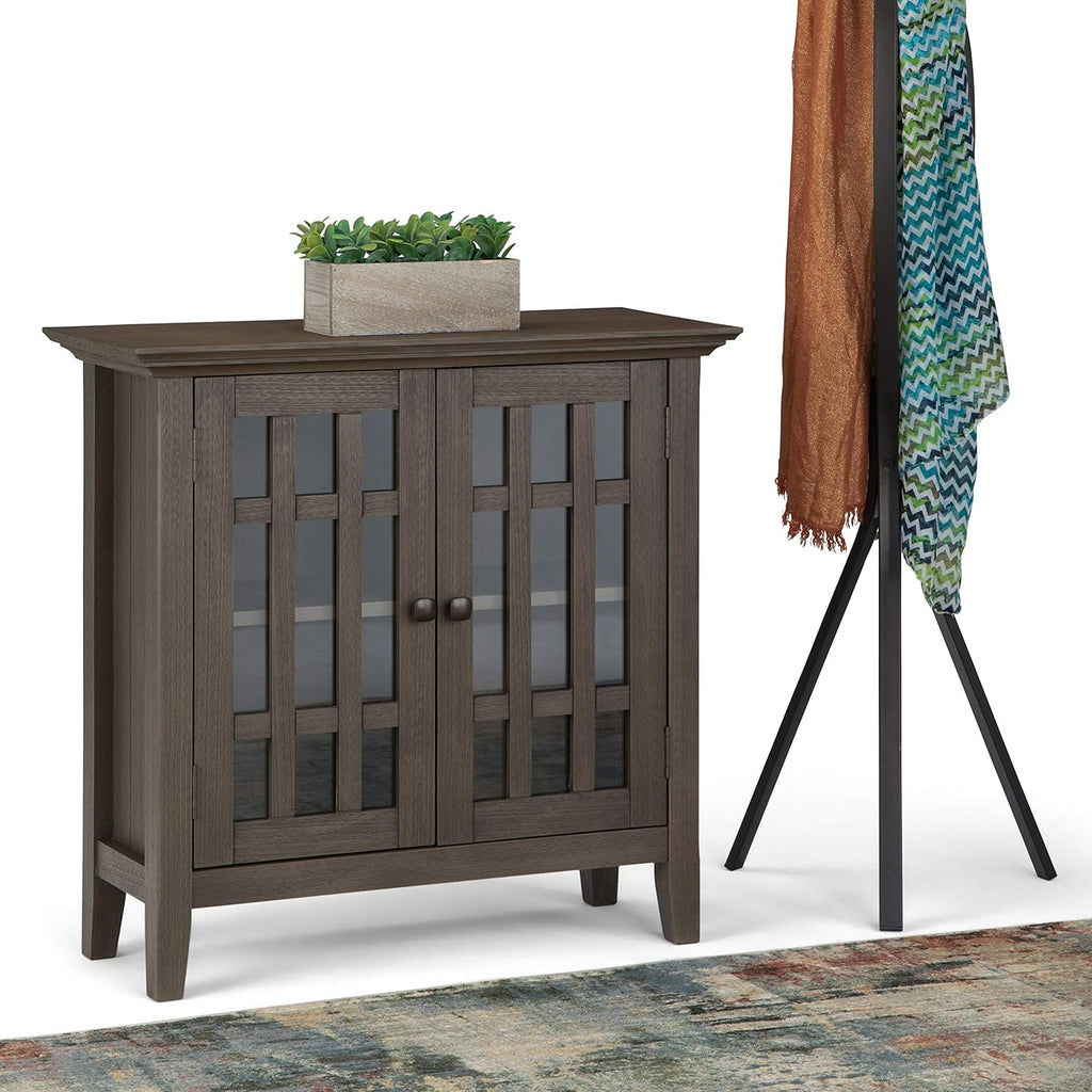 Farmhouse Grey Solid Wood Media Cabinet with 2 Tempered Glass Doors X437646