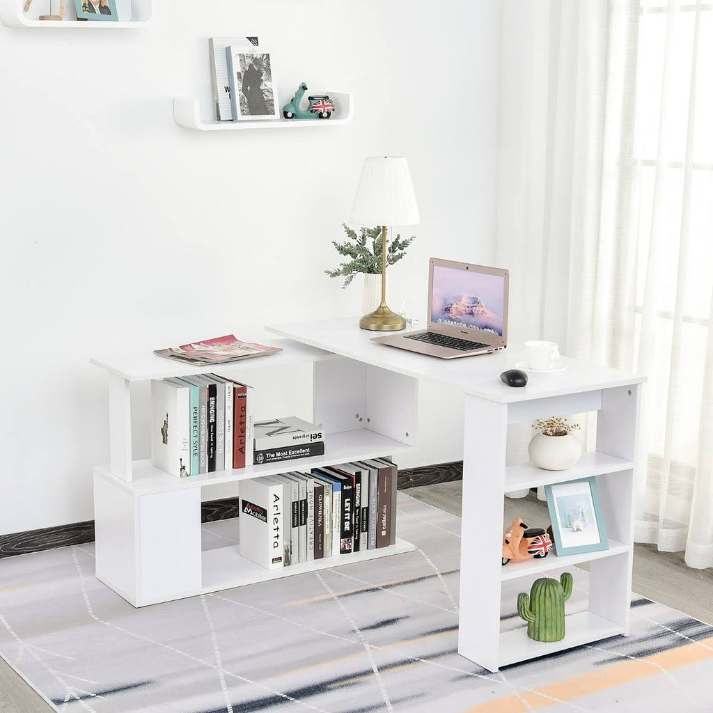 360 Rotating L Shaped Corner Desk with Bookshelves P238