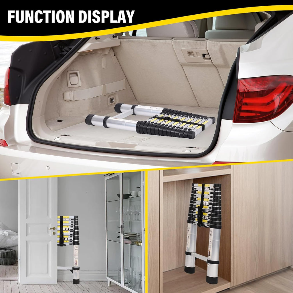 14.5FT Telescoping Aluminum Extension Ladder with Triangular Stabilizer K40048