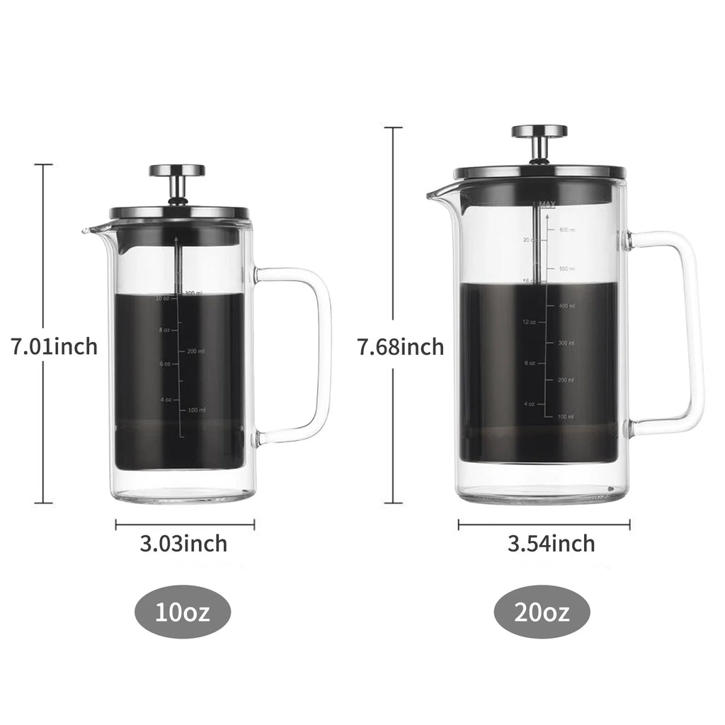 10oz Double Walled French Coffee Maker Borosilicate Glass Coffee Pot with Stainless Steel Filter Y81792