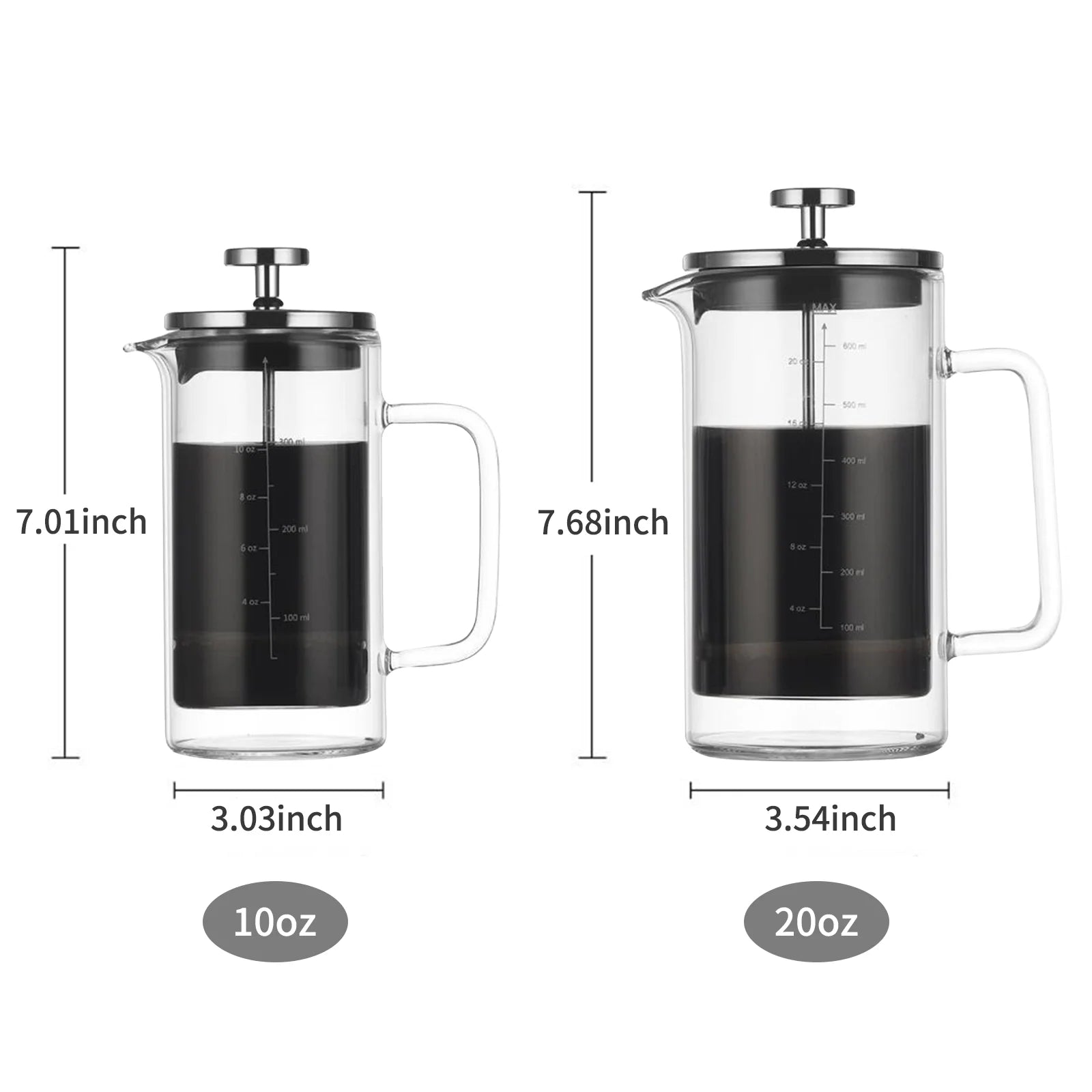10oz Double Walled French Coffee Maker Borosilicate Glass Coffee Pot with Stainless Steel Filter Y81792