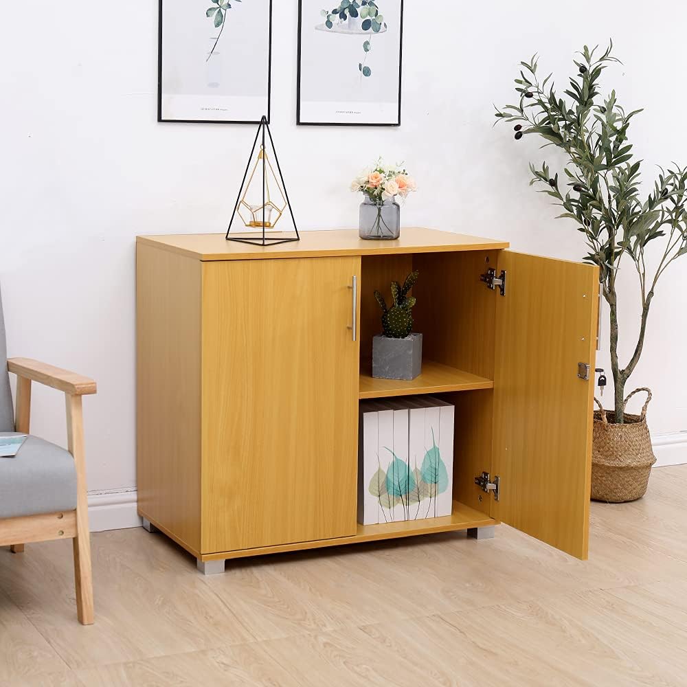 Beech Storage Cabinet 2 Door Locking Cupboard Bookcase W669