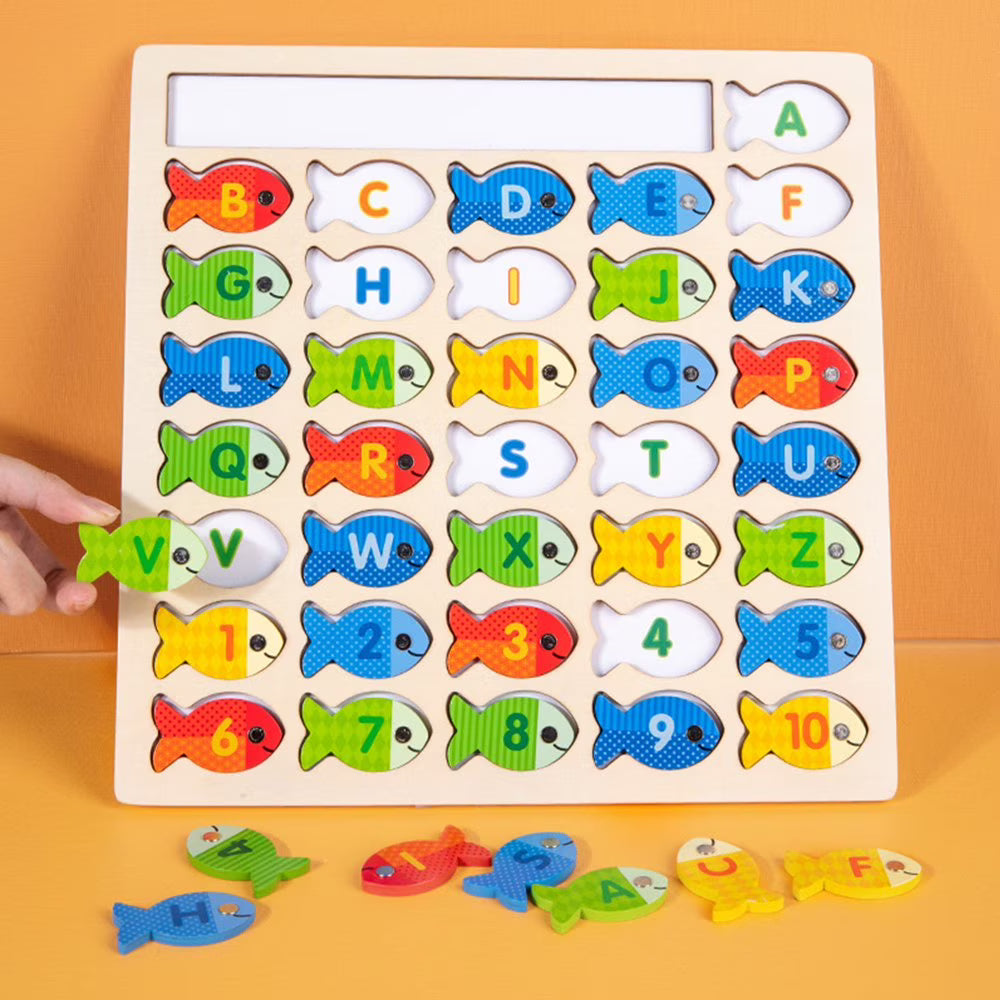Magnetic Fishing Game for Kids 39 Pcs Wooden with 2 Magnetic Rods J808