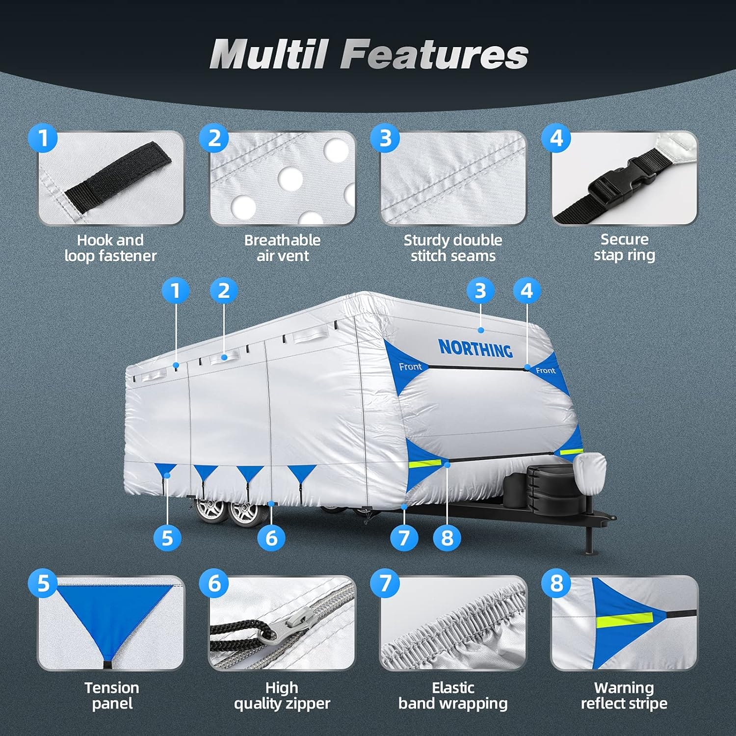 Silver Coating Travel Trailer RV Cover for 27-30 ft Q4114