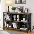Rustic 6 Cube Storage Organizer with Shelf, Wood and Metal Cubby Bookcase (Walnut Brown, 47 Inch) G877