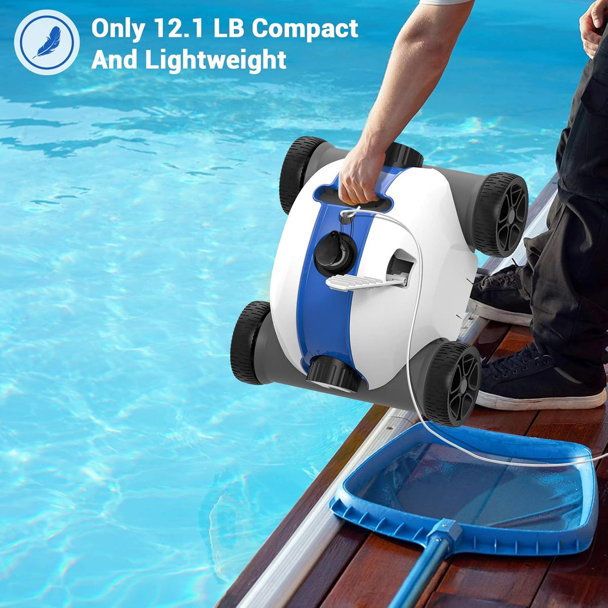 Cordless Robotic Pool Cleaner with Rechargeable Battery, IPX8 Waterproof, Blue I6235