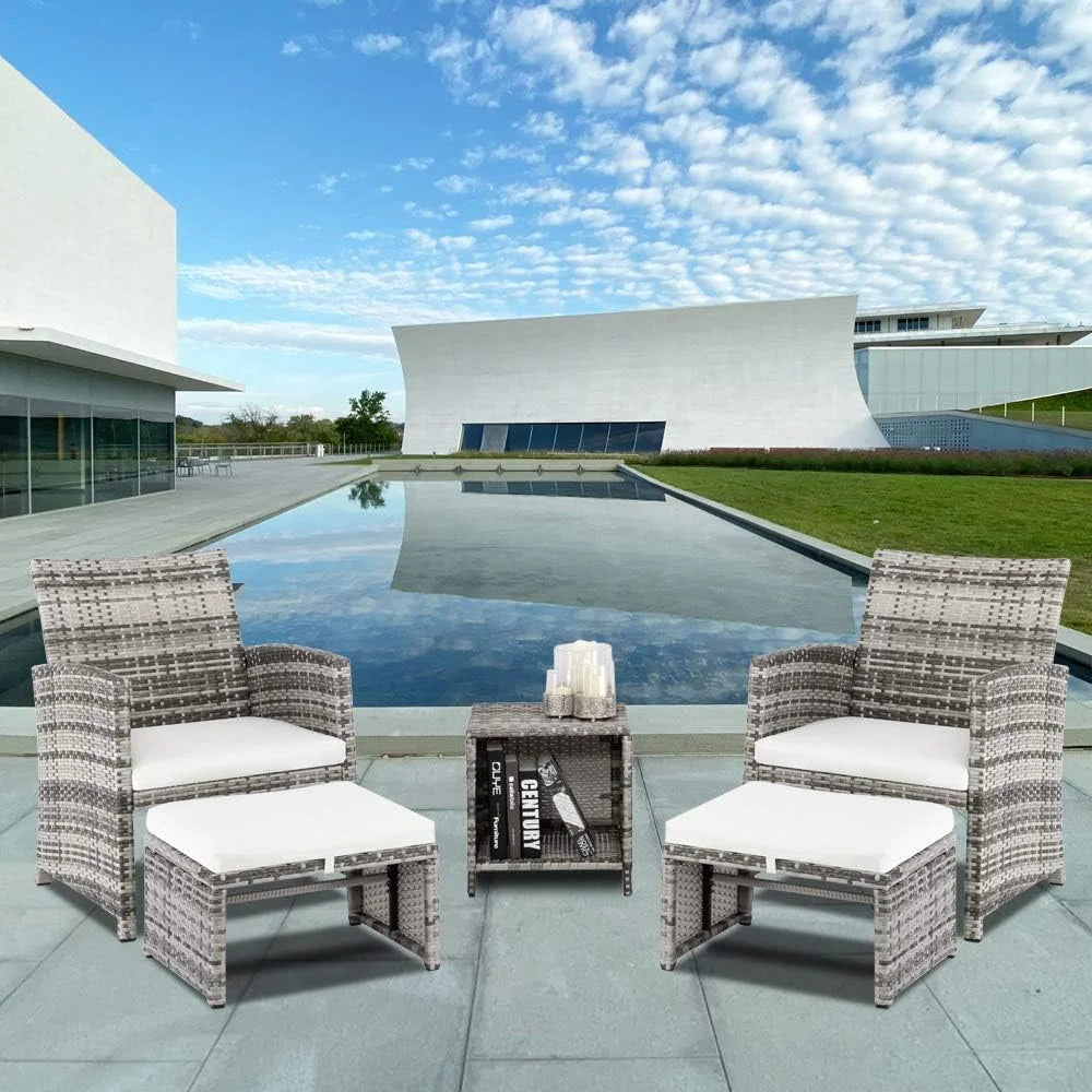 5 Pcs Wicker Rattan Cushioned Patio Sofa Set with Ottoman & Table E377732