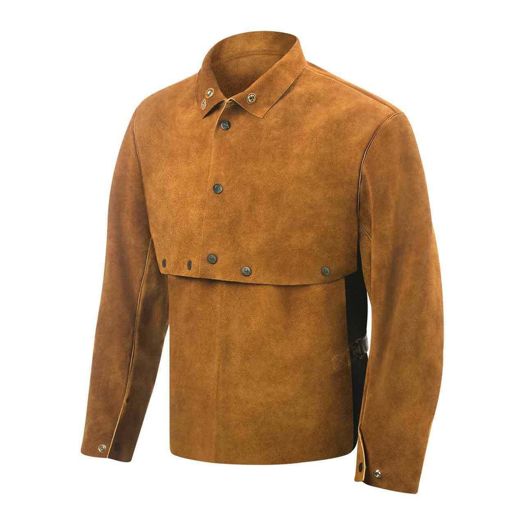 Brown Large Side Split Cowhide Welding Cape Sleeves with Bib J156566