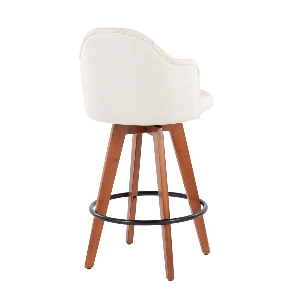 Cream Fabric Counter Stool With Walnut Bamboo Legs And Black Metal Footrest F528