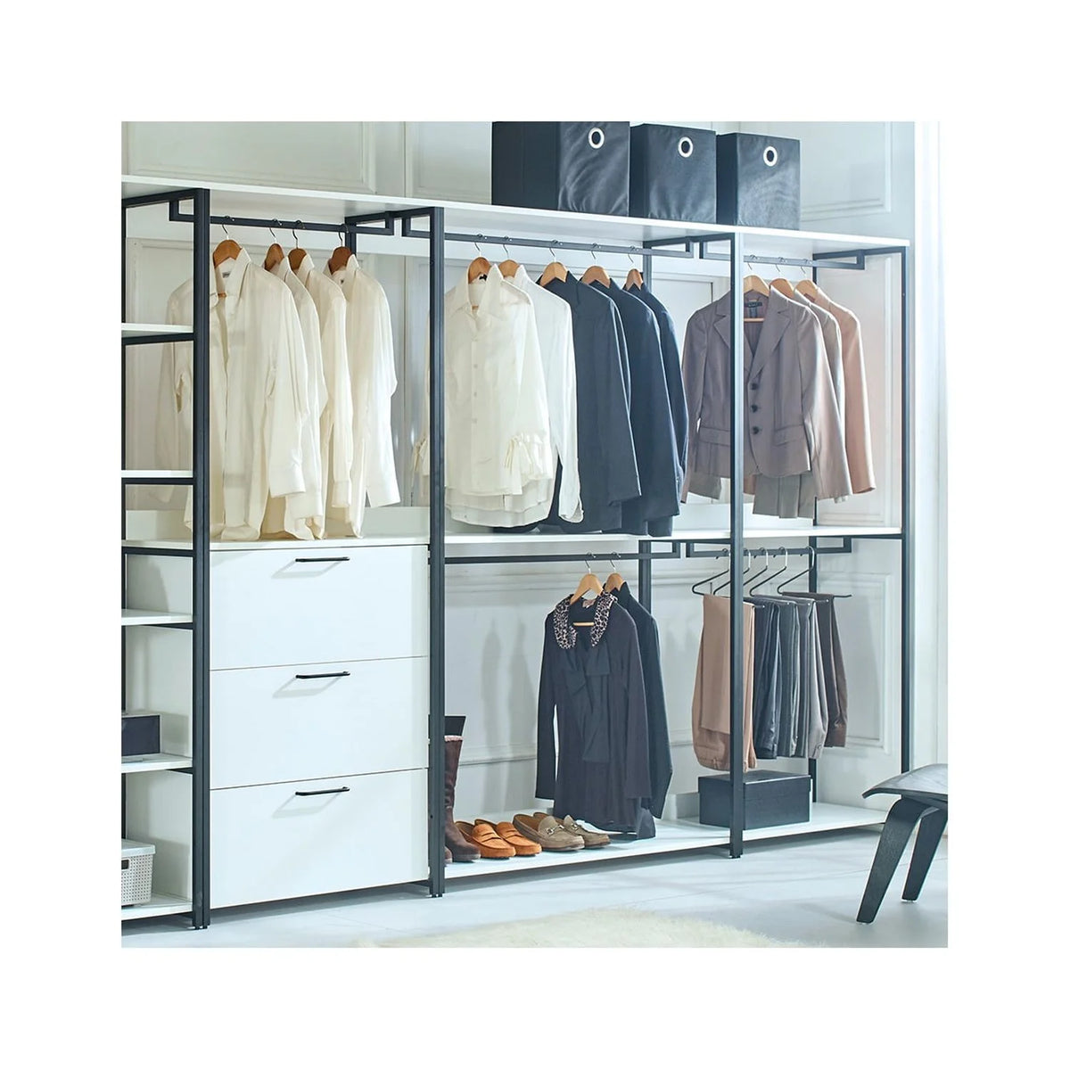 Wood and Metal Walk-in Closet with One Drawer X968