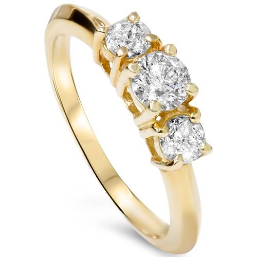 1ct Three Stone Diamond Engagement Ring 14K Yellow Gold E394