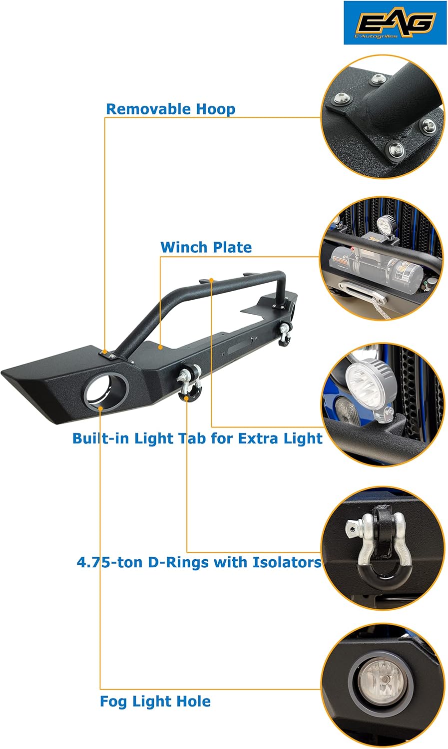 Rock Crawler Front Bumper with Tire Carrier Combo for Wrangler JL Z91205