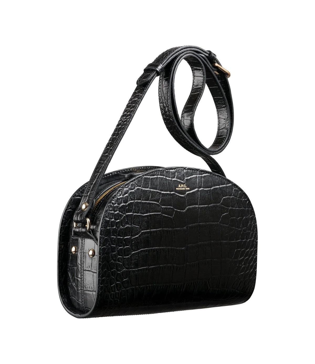 Black Croco Embossed Leather Shoulder Bag L83187