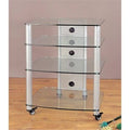 Silver Poles 4 Clear Glass Shelves AV Stand C619