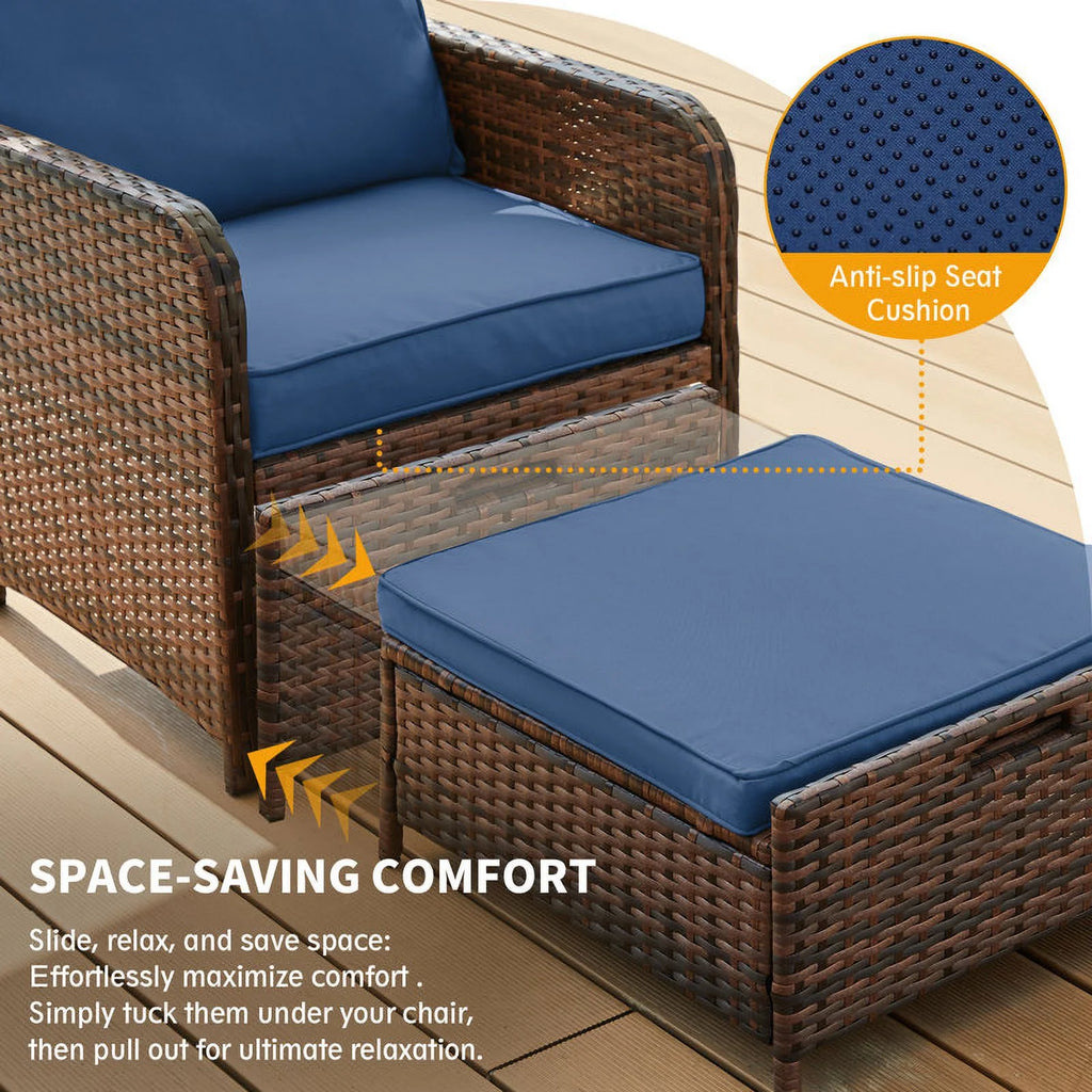 Navy 5 Piece PE Wicker Patio Furniture Set D624443