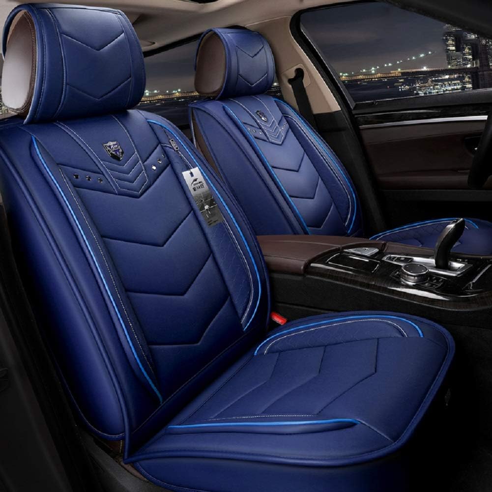 Blue Leather Car Seat Covers 5 Seats Full Set Z143180