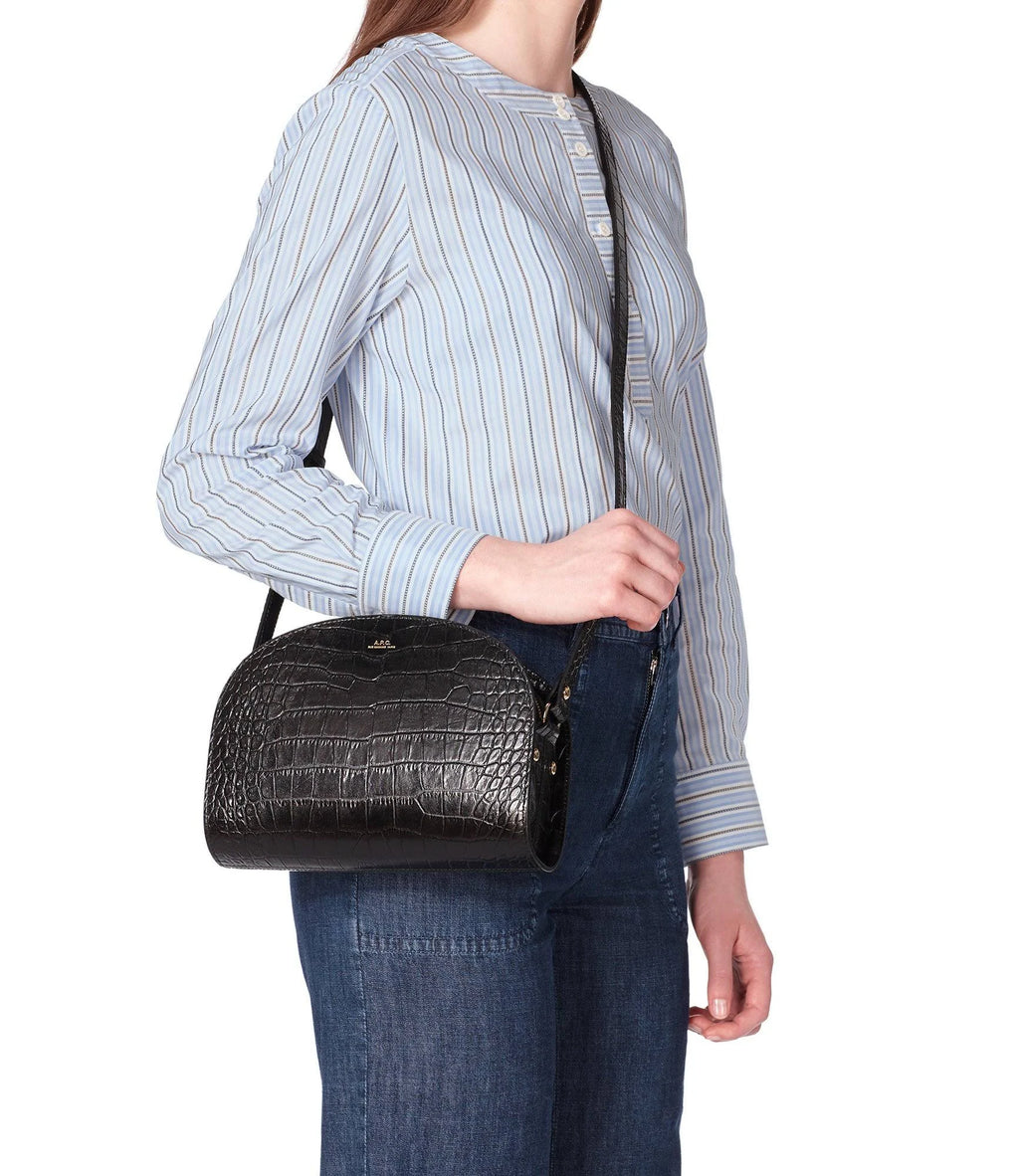 Black Croco Embossed Leather Shoulder Bag L83187