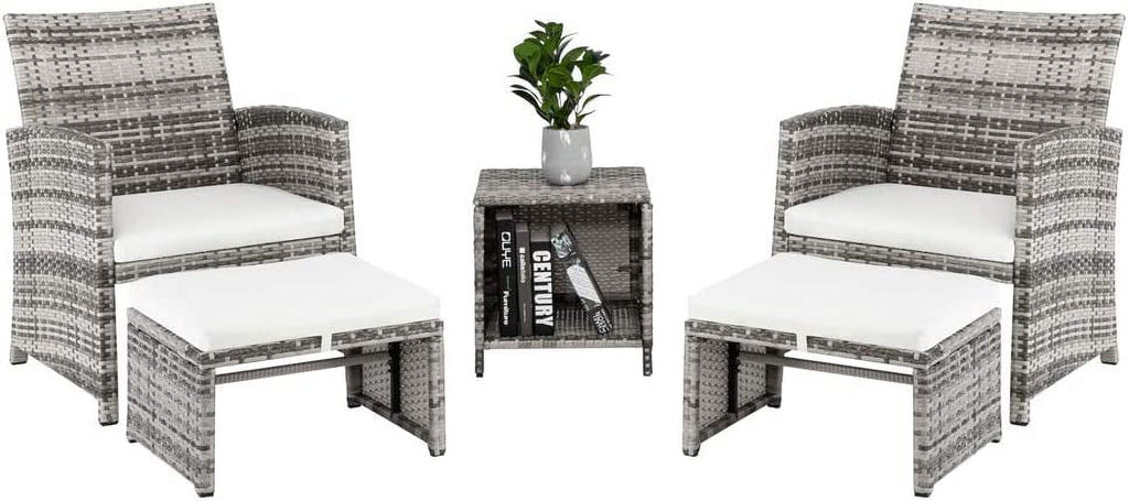 5 Pcs Wicker Rattan Cushioned Patio Sofa Set with Ottoman & Table E377732