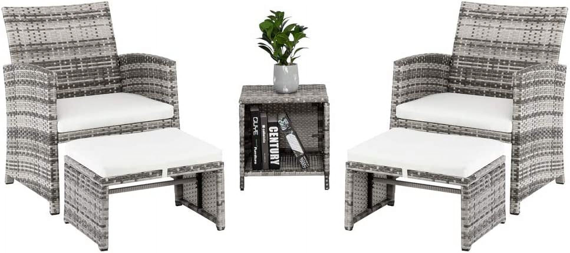5 Pcs Wicker Rattan Cushioned Patio Sofa Set with Ottoman & Table E377732