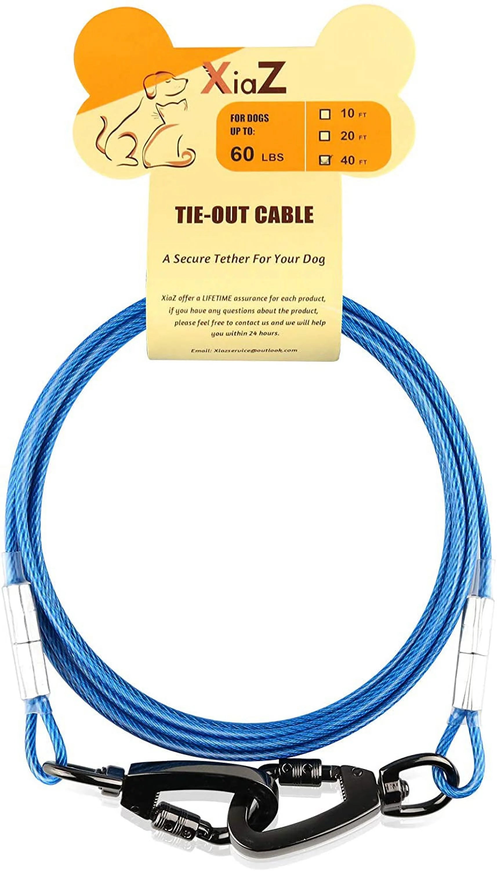 Blue 40ft Dog Tie-Out Cable with Swivel Hook F73896