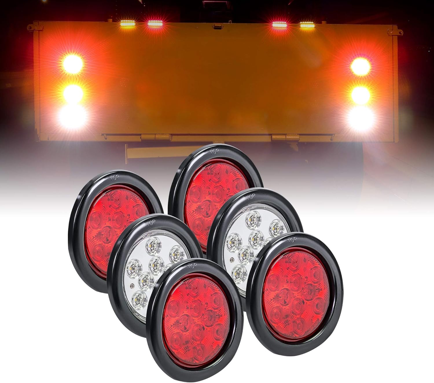 2 Red 2 Amber 2 White 4" Round LED Trailer Tail Light Kit H735983