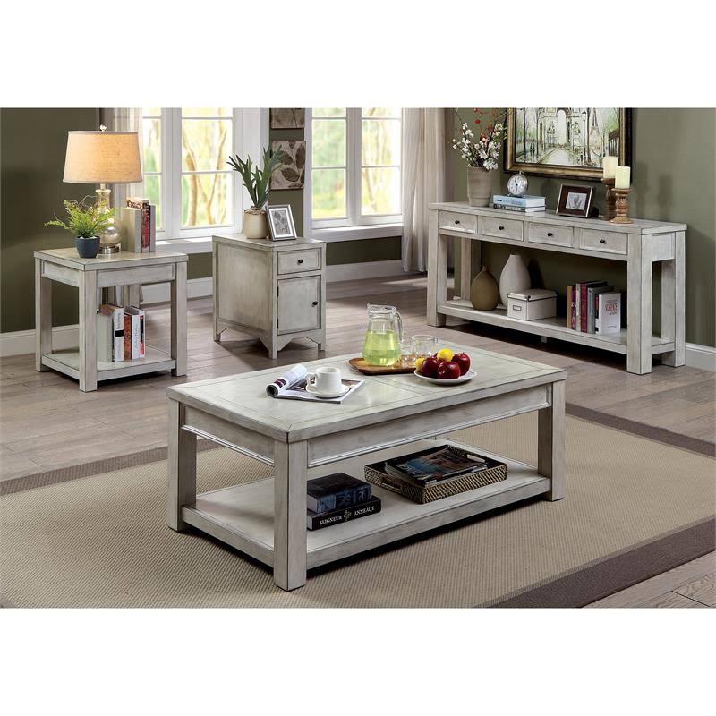 Antique White Farmhouse Wood End Table X9929