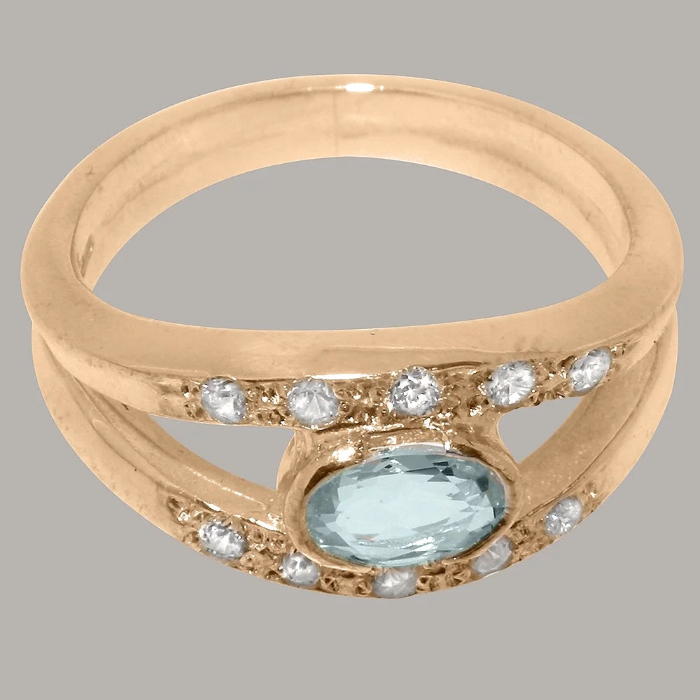 18k Rose Gold Natural Aquamarine & Diamond Womens Band Ring U319950