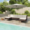 6 Piece Patio Lounge Set with Cream White Cushion Brown Poly Rattan Sectional Outdoor Furniture Set O134