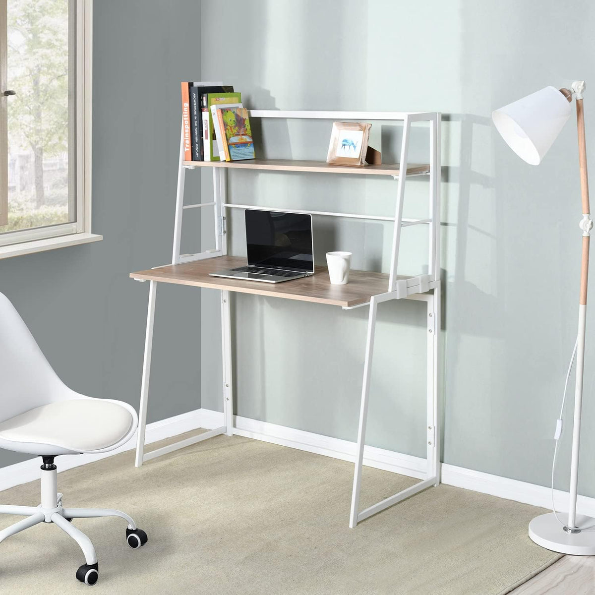 Computer Desk with Storage Shelf, Oak White, 39.4x18.9x35.4in, Pack of 2 D5195