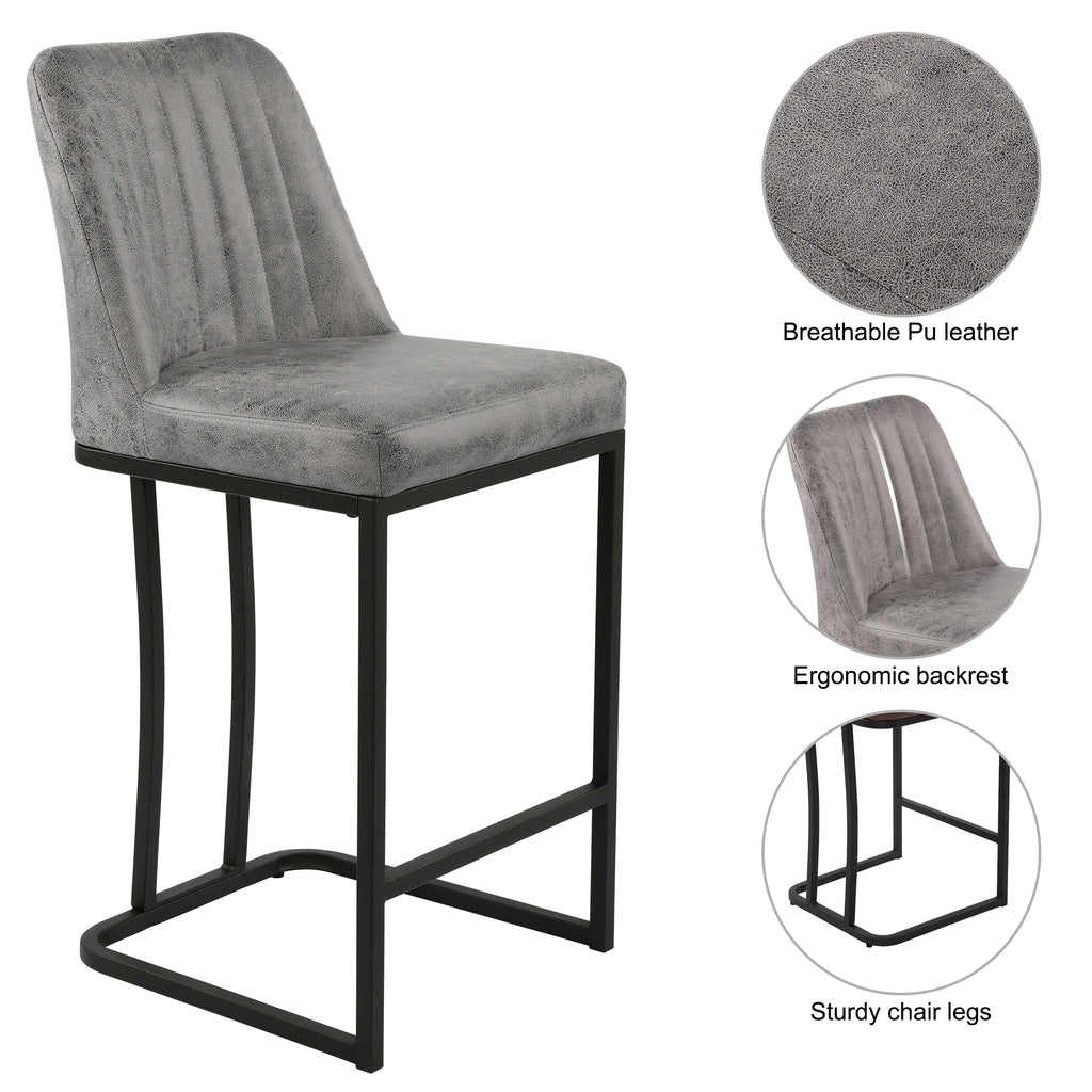 Gray PU Leather Bar Stool with Backrest, Set of 2 C338