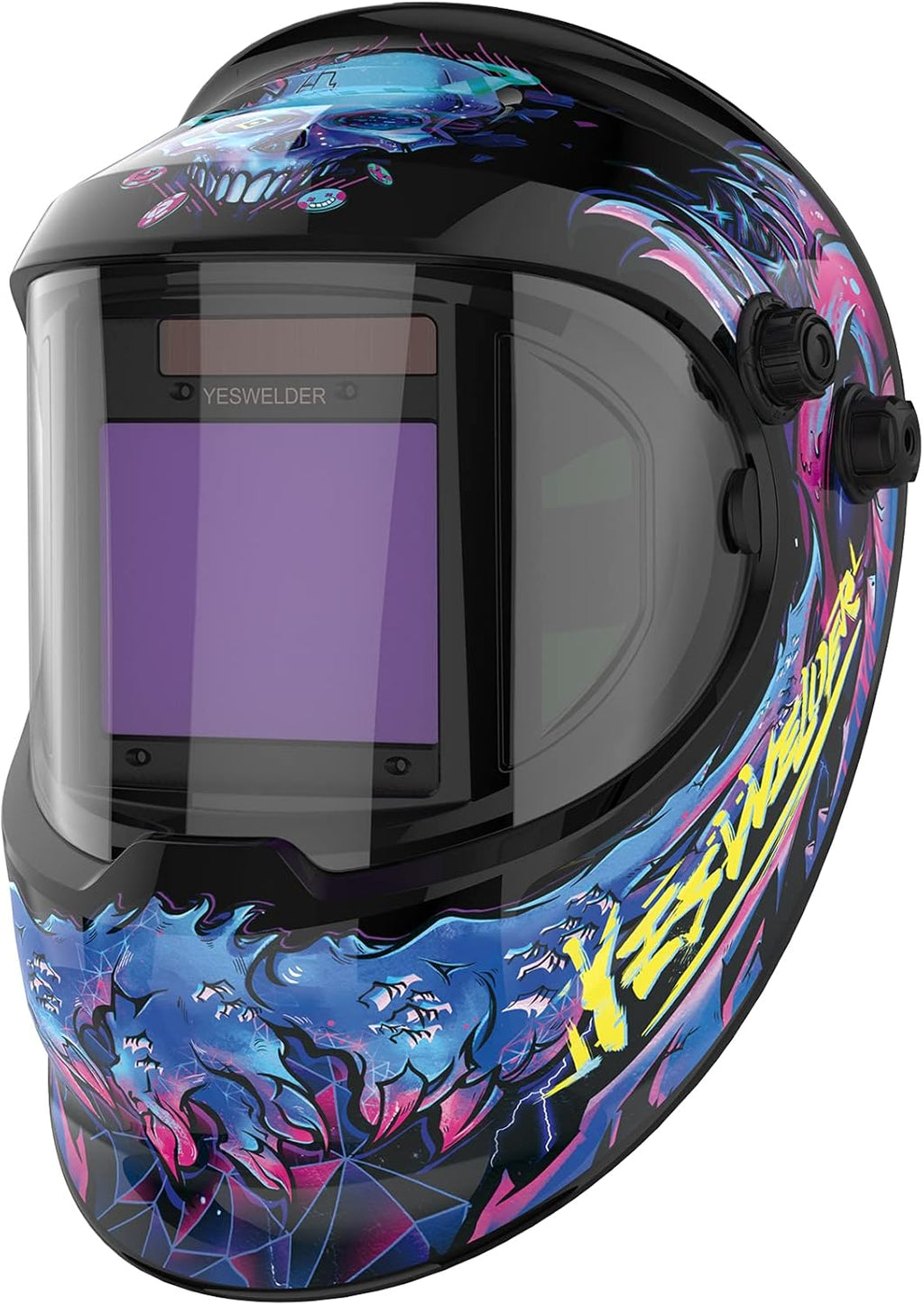 Large Viewing True Color Solar Powered Auto Darkening Welding Helmet with Side View, 4 Arc Sensor Wide Shade 4/5-9/9-13 Welder Mask R201224