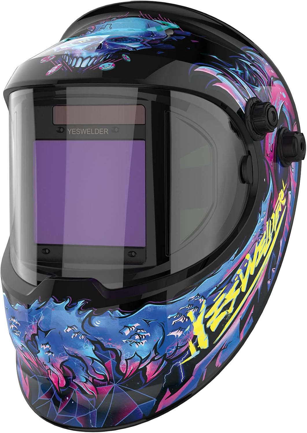 Large Viewing True Color Solar Powered Auto Darkening Welding Helmet with Side View, 4 Arc Sensor Wide Shade 4/5-9/9-13 Welder Mask R201224