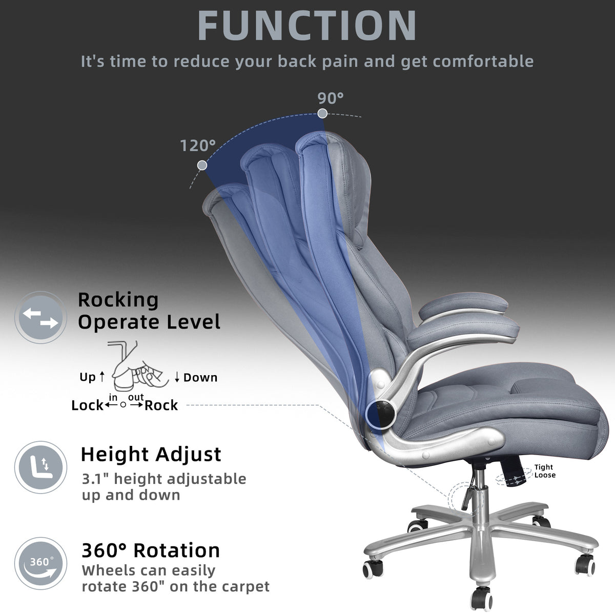 Light Blue PU Leather High Back Office Chair W249