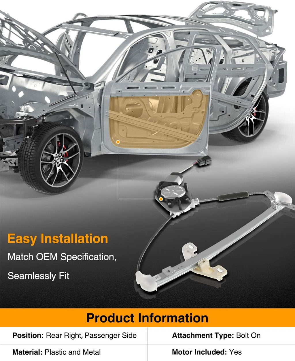 Power Window Regulator with Motor Rear Right Passenger Side Pack of 2 F4271