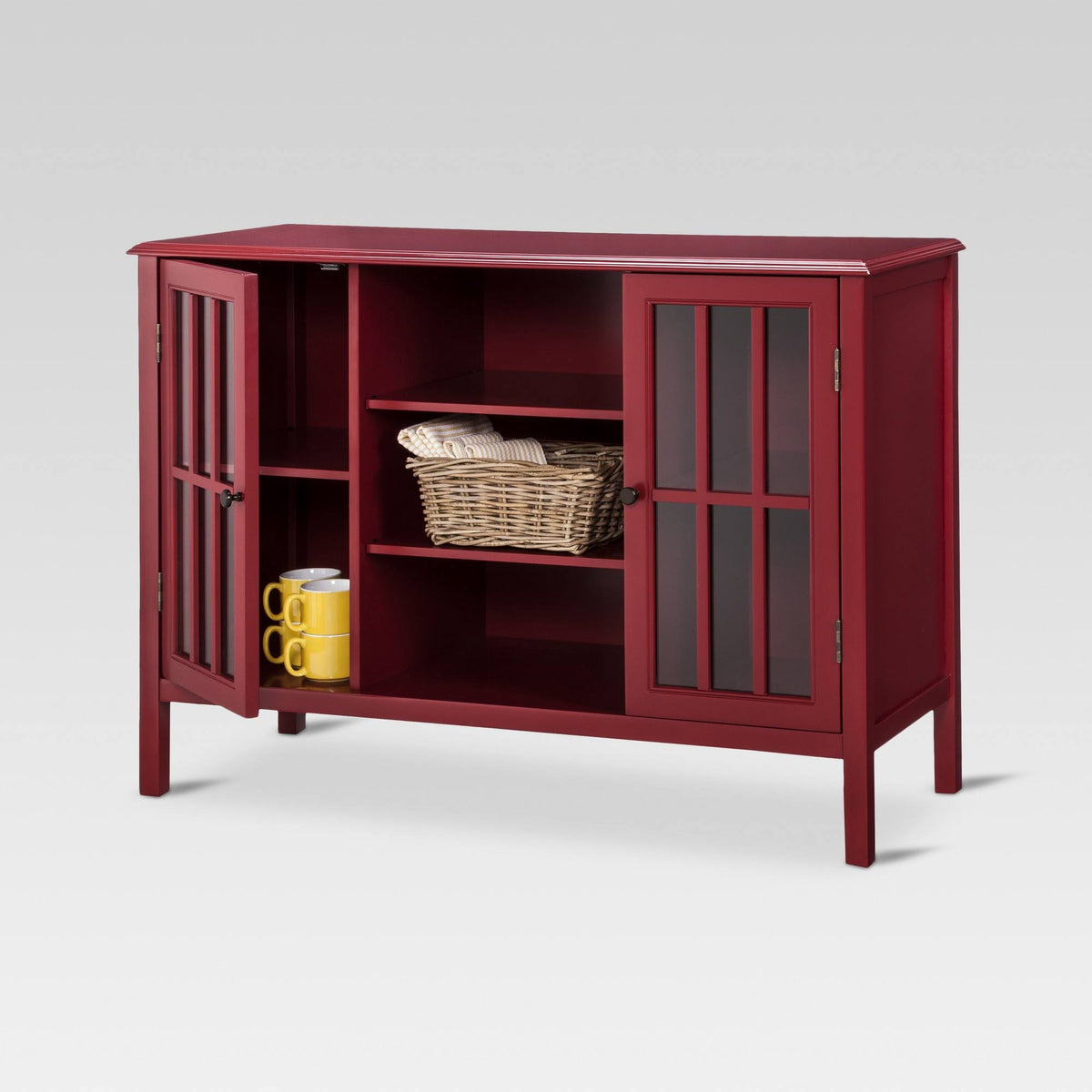 Red 2 Door Storage Cabinet with Center Shelves I9803