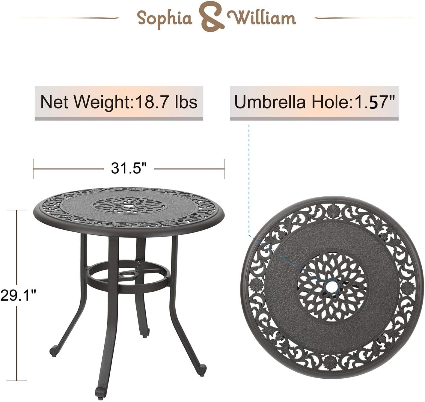 Brown 31.5 Dia x 29.1 H Cast Aluminum Bistro Bar Table M28736