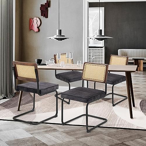 Velvet Accent Chairs with Rattan Upholstery and Cantilever Metal Base U324