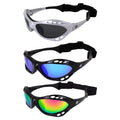 3 Pairs Padded Polarized Sunglasses w/Strap Silver Frame w/Smoke Lens & Black Frames w/Blue & Pink Mirror Lenses O987690