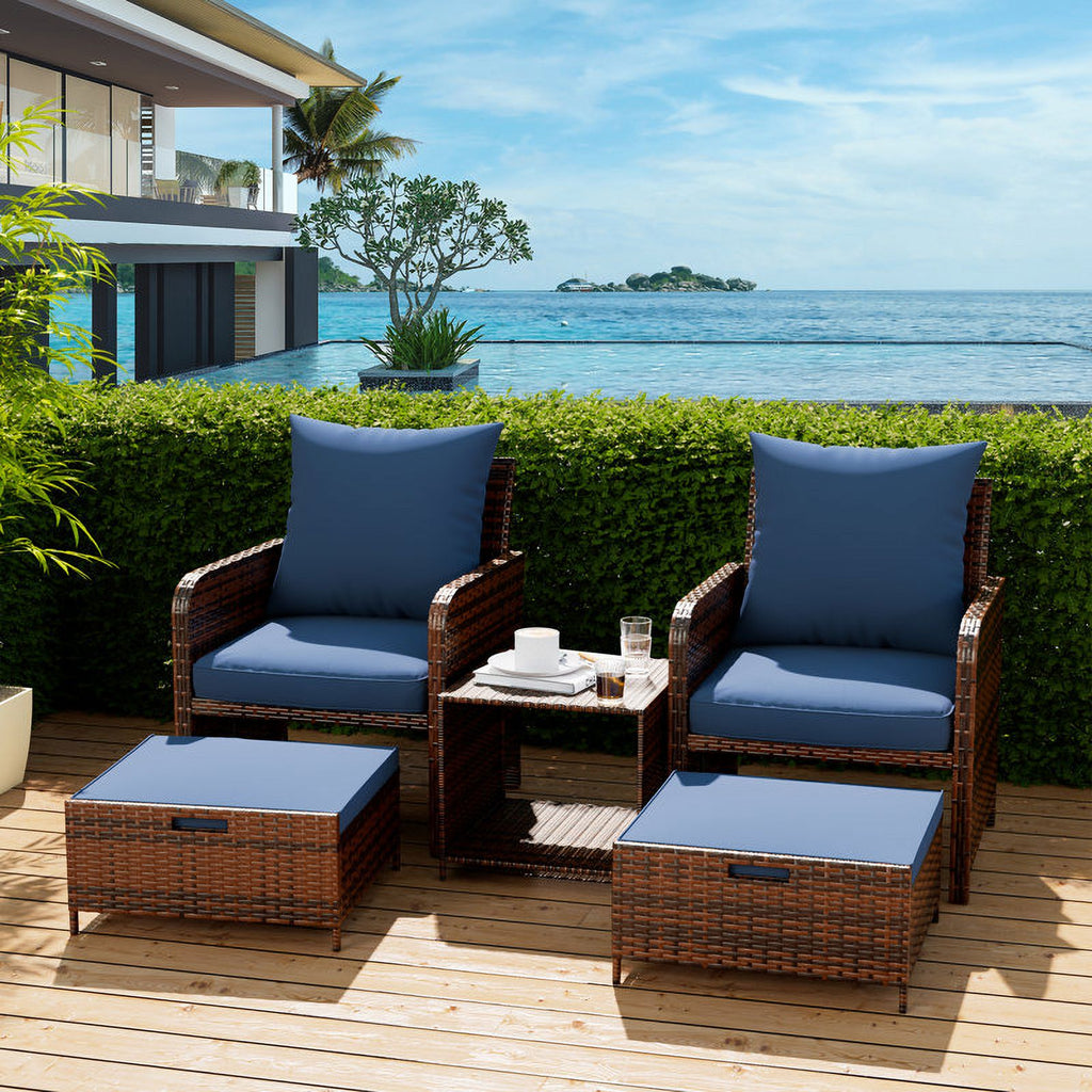 Navy 5 Piece PE Wicker Patio Furniture Set D624443