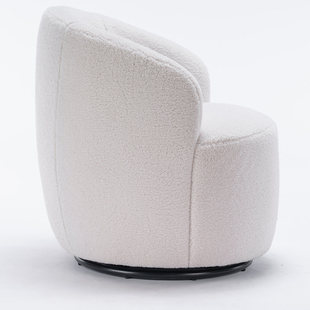 White Teddy Fabric Swivel Barrel Armchair B85719