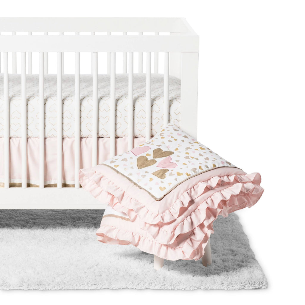 4 Piece Crib Bedding Set in Pink and White T8381