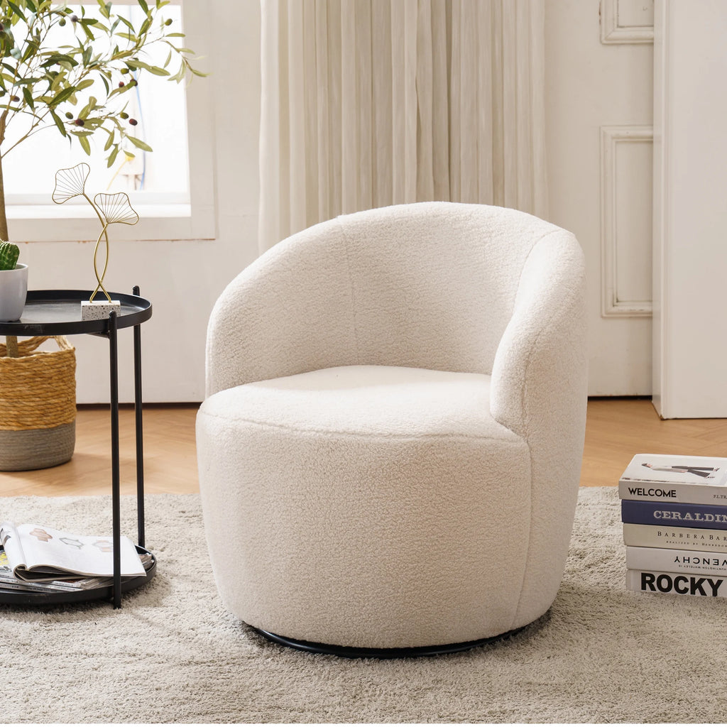 White Teddy Fabric Swivel Barrel Armchair B85719