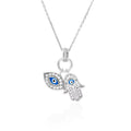 14K Gold Over Silver Simulated Diamond Evil Eye Hamsa Charm Pendant Necklace 18" T27877