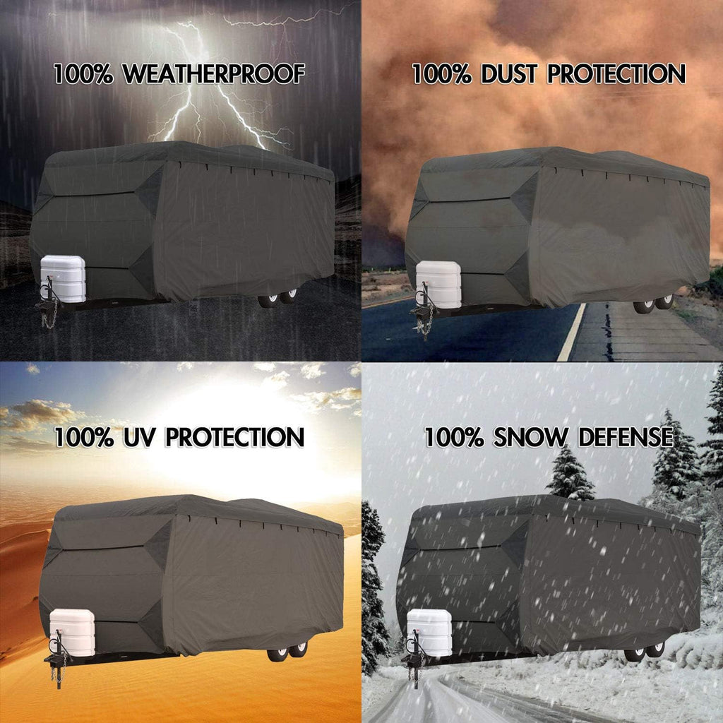 Waterproof RV Cover Fits Length 14'-16' Travel Trailer Camper with Zippered Panels R655